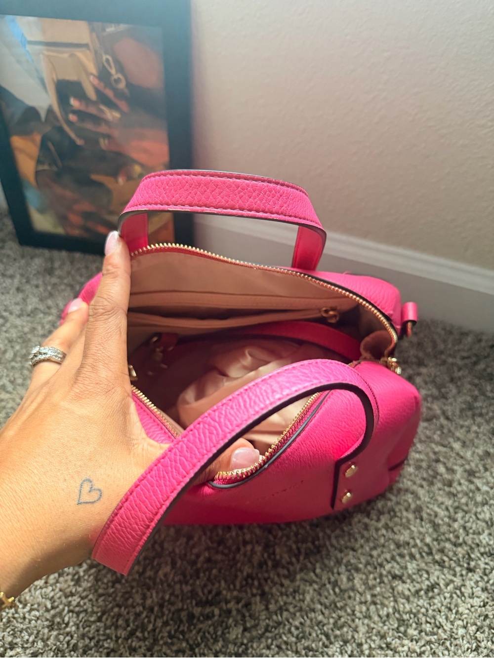 Poppy and Peonies Pink Pebble Leather Satchel - Picture 2 of 3